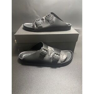 The Kooples NEW Slides Sandals Buckle Accents‎ Black FR 44/U10